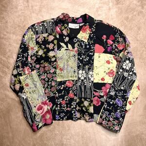 Vintage 90s Casual Studio Patchwork Jacket Upholstered Floral Multicolor Cottage